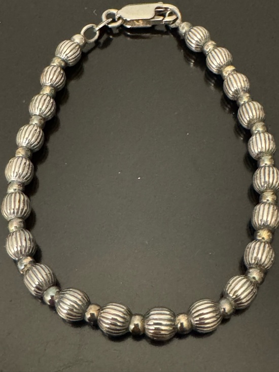 925 Sterling Silver Jewelry - Sterling Silver Ribbed Bead Bracelet 925 Southwestern Style - 7”